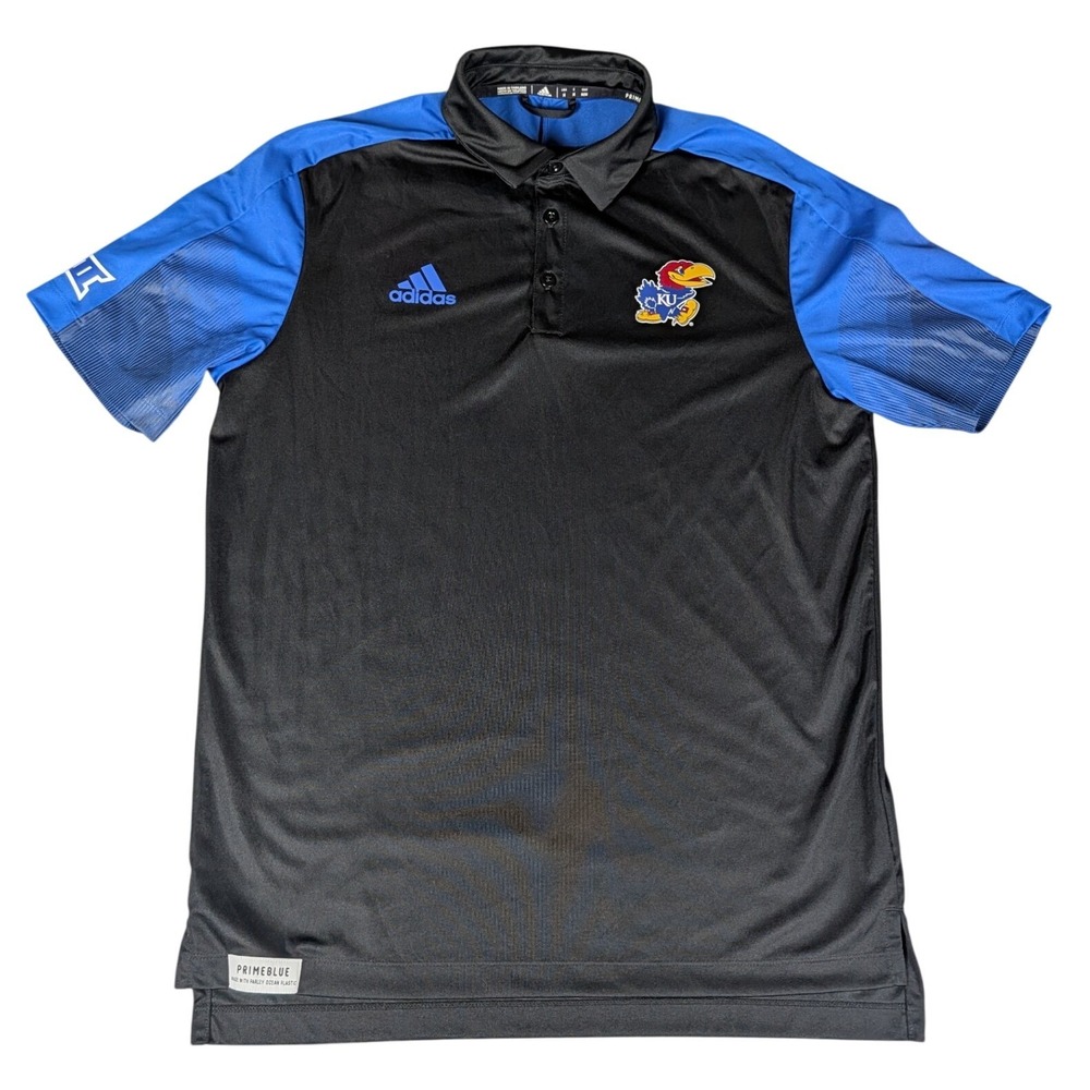 Adidas Kansas Jayhawks Polo Mens Medium Black Blue Primeblue Big 12 Excellent